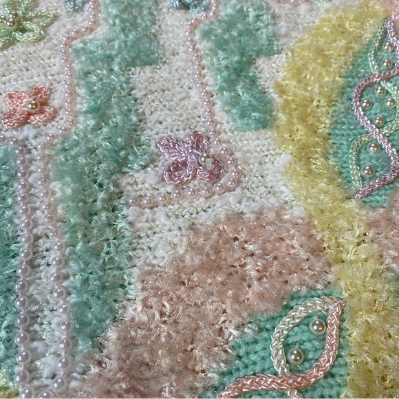 ❌SOLD🏷️Vintage Jaclyn Smith Fairy Granny Core Knitted Pastel Beaded Sweater - Picture 5 of 10